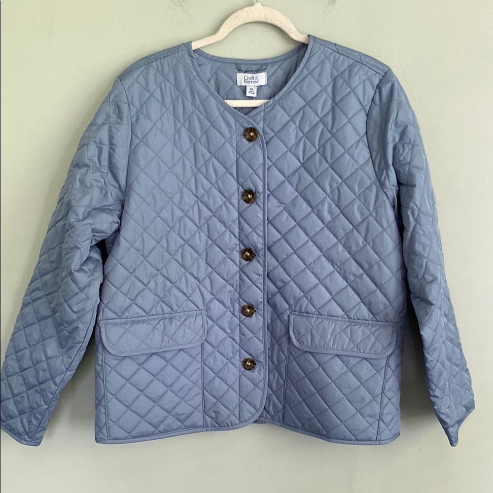 Croft & Barrow Women’s Light Blue Button Up Quilted Jacket Size XXL NWT